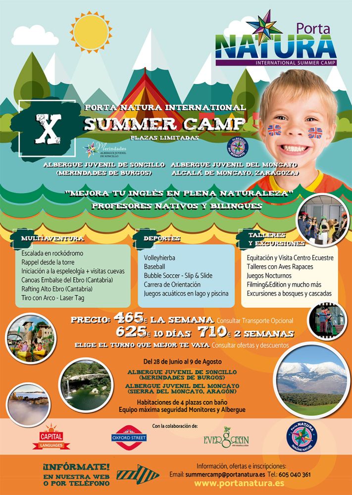 Cartel con actividades del International Summer Camp 2026